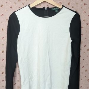 Lauren Ralph Lauren Black and White Long Sleeve Crewneck Top